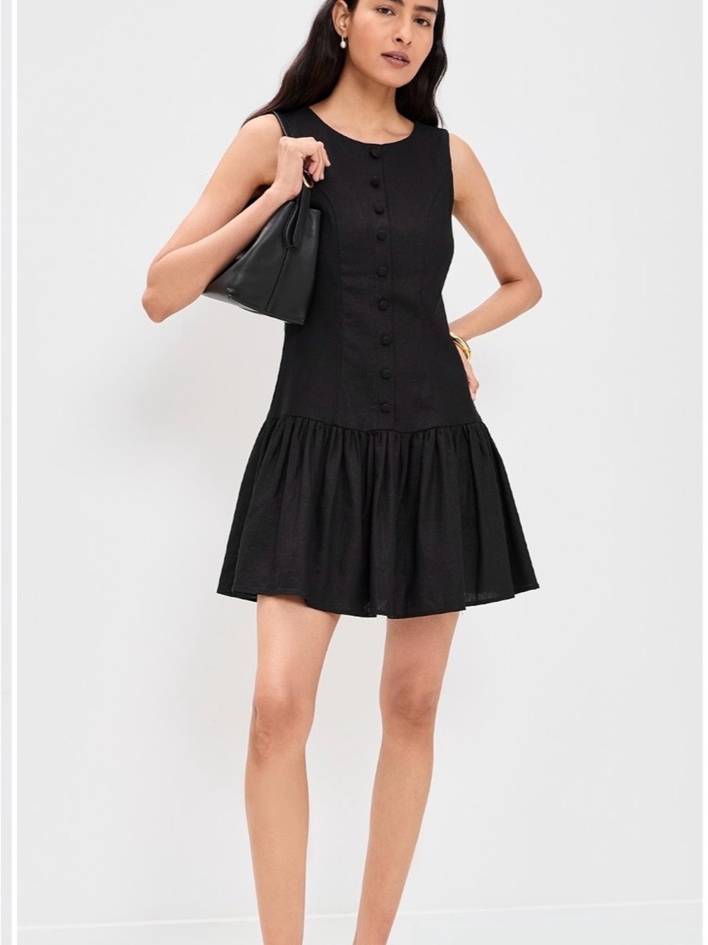 WAYF Linen Blend Black Martini Mini Dress Size XS